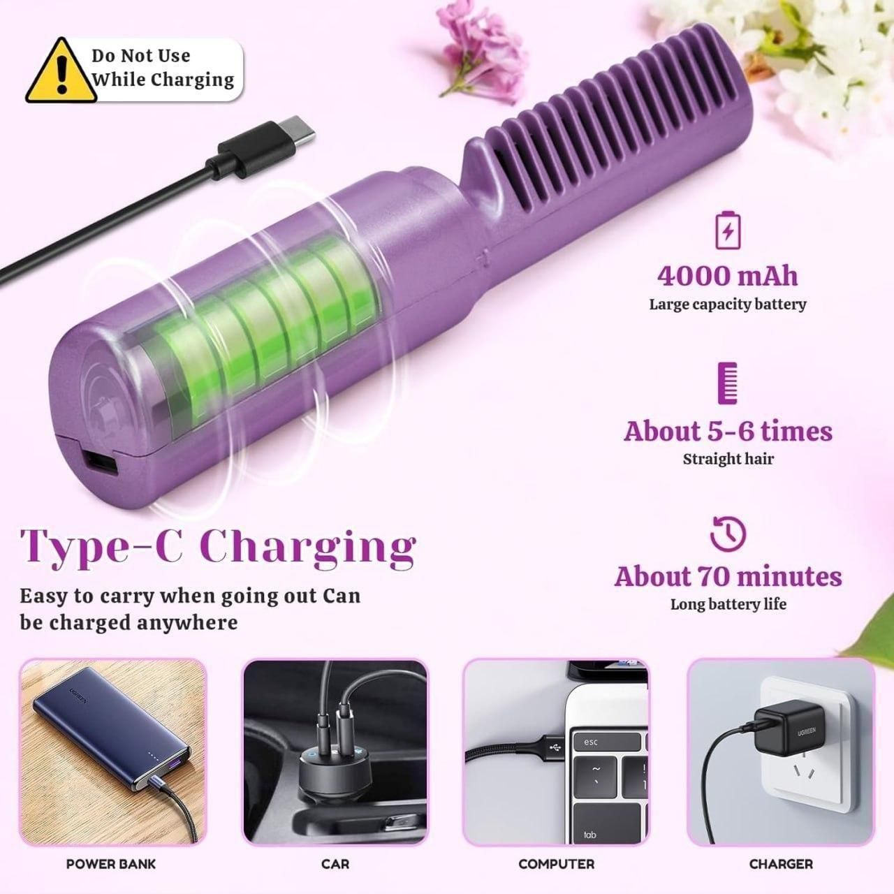 Portable Rechargeable Hair Straightener Comb – Cordless & Travel Friendly 👉 CASH ON DELIVERY AVAILABLE 👈